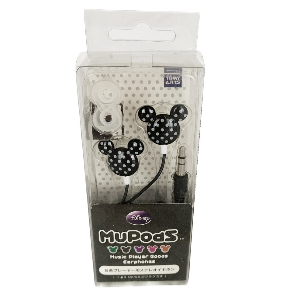 NIB Disney MuPods Mickey Mouse Black White Polka Dot Earbuds Japan Cute Tech
